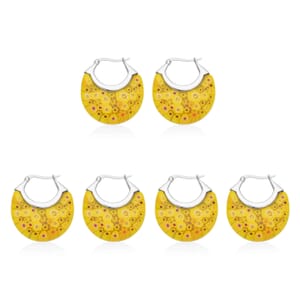 Set of 3 Yellow Murano Style Basket Earrings in Stainless Steel