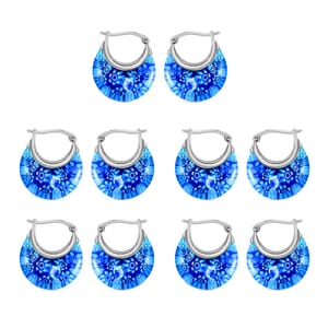 Set of 5 Blue Murano Style Basket Earrings in Stainless Steel