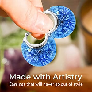 Set of 5 Blue Murano Style Basket Earrings in Stainless Steel