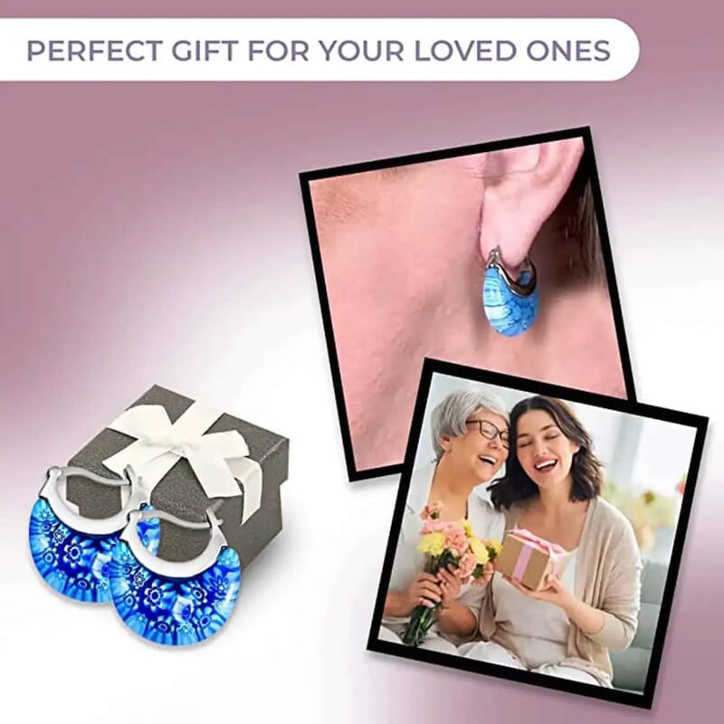 Set of 5 Blue Murano Style Basket Earrings in Stainless Steel