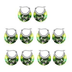 Set of 5 Green Murano Style Basket Earrings in Stainless Steel