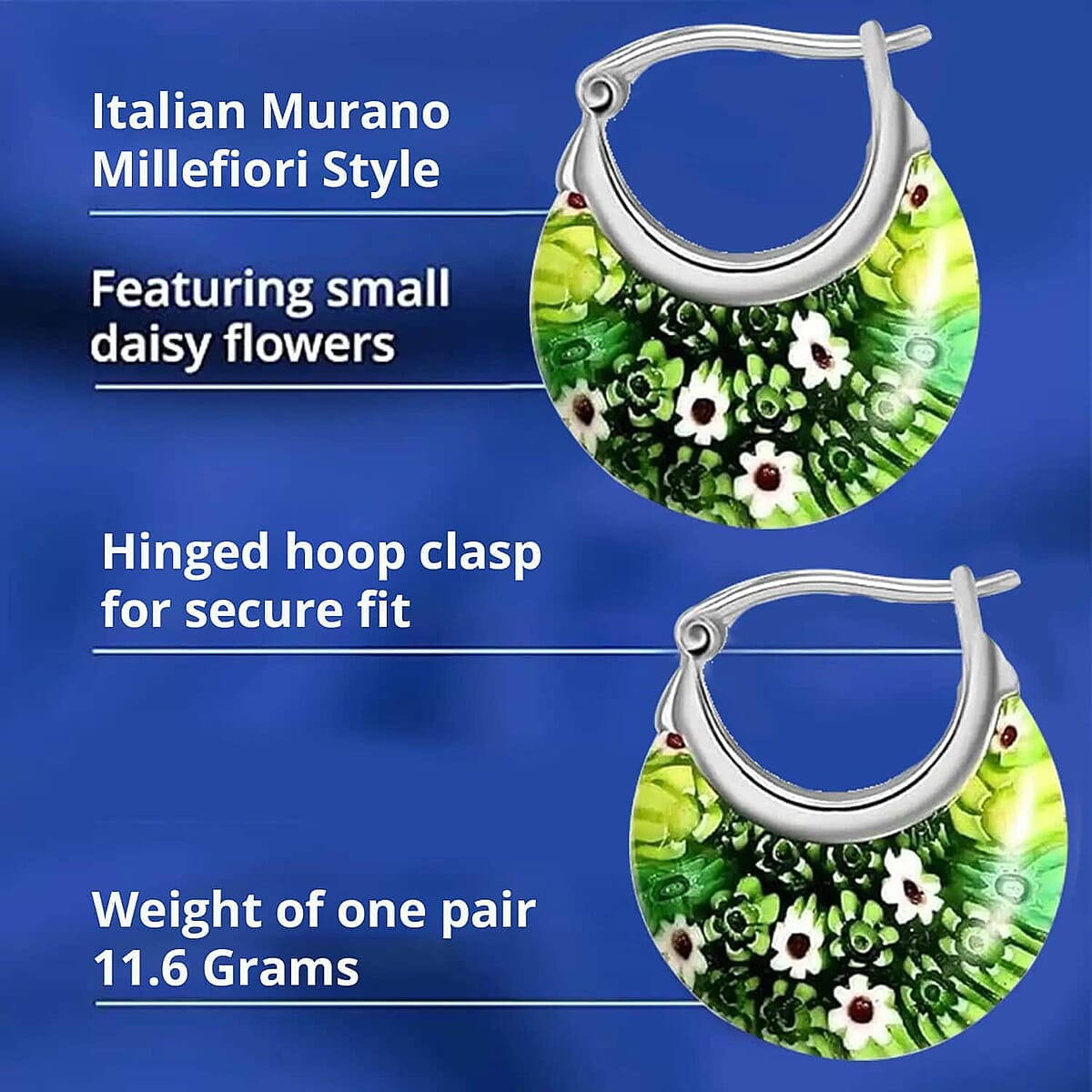 Set of 5 Green Murano Style Basket Earrings in Stainless Steel image number 2