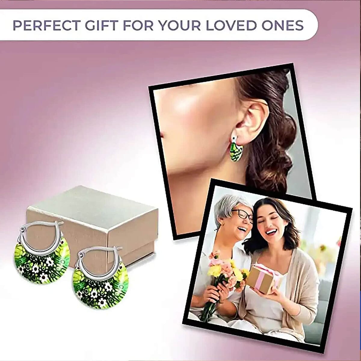 Set of 5 Green Murano Style Basket Earrings in Stainless Steel image number 4