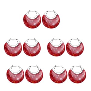 Set of 5 Red Murano Style Basket Earrings in Stainless Steel 