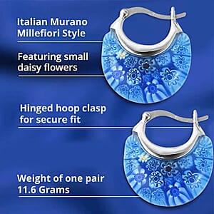 Set of 2 Blue Murano Style Basket Earrings in Stainless Steel