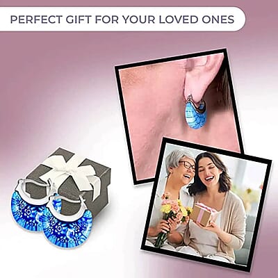 Set of 2 Blue Murano Style Basket Earrings in Stainless Steel