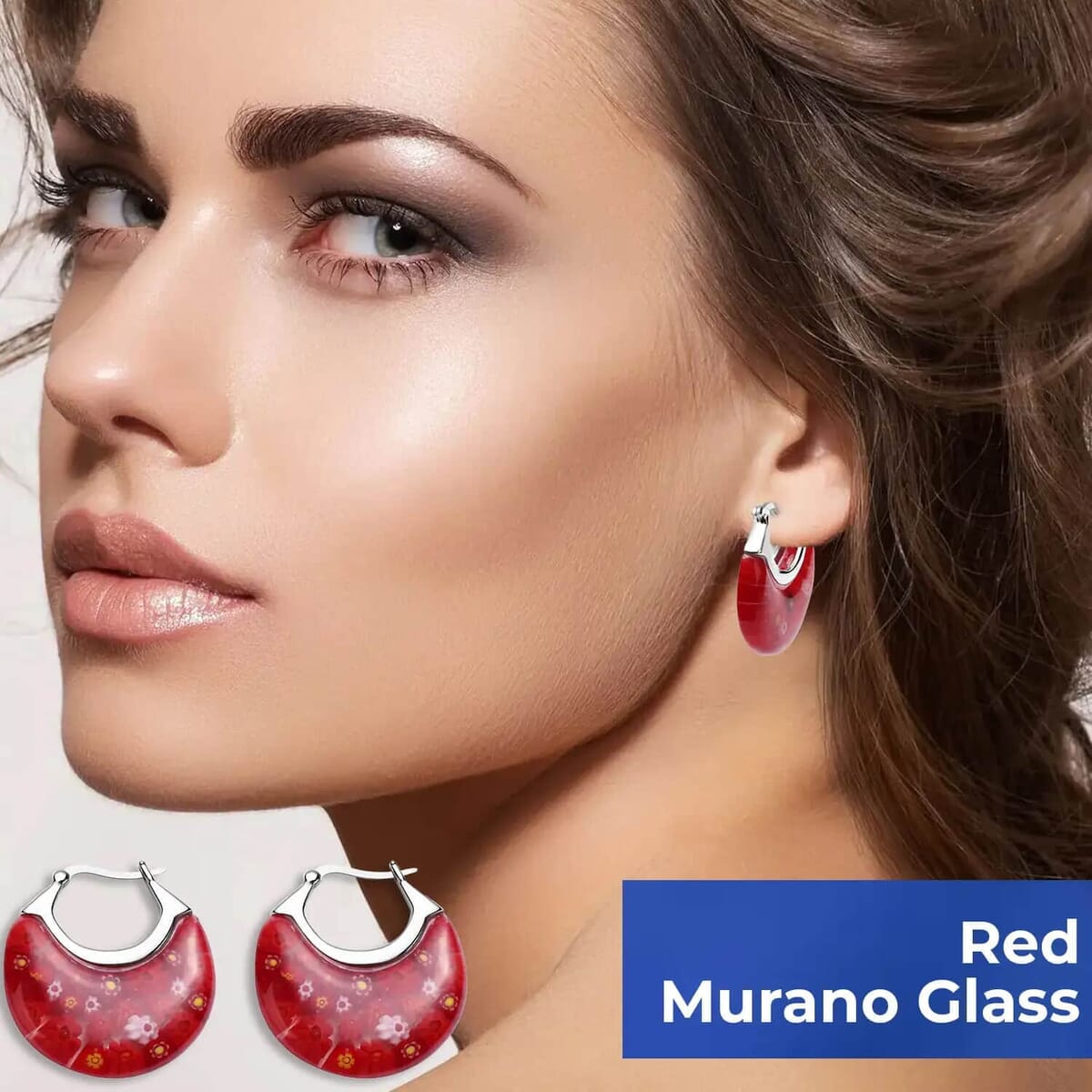 Set of 2 Red Murano Style Basket Earrings in Stainless Steel  image number 3