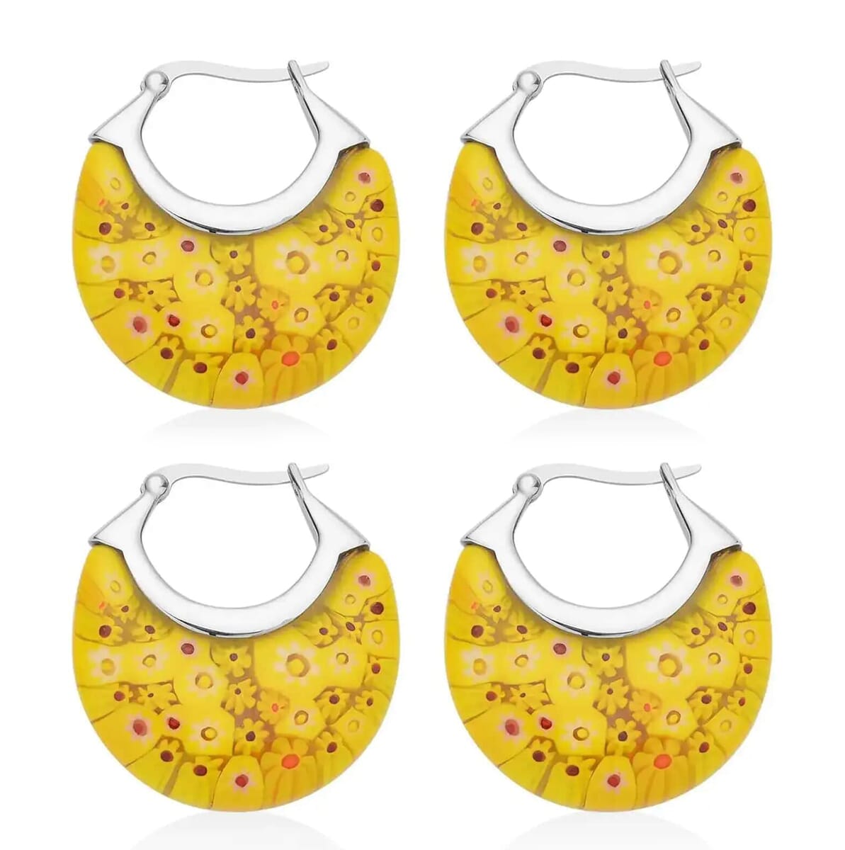 Set of 2 Yellow Murano Style Basket Earrings in Stainless Steel image number 0