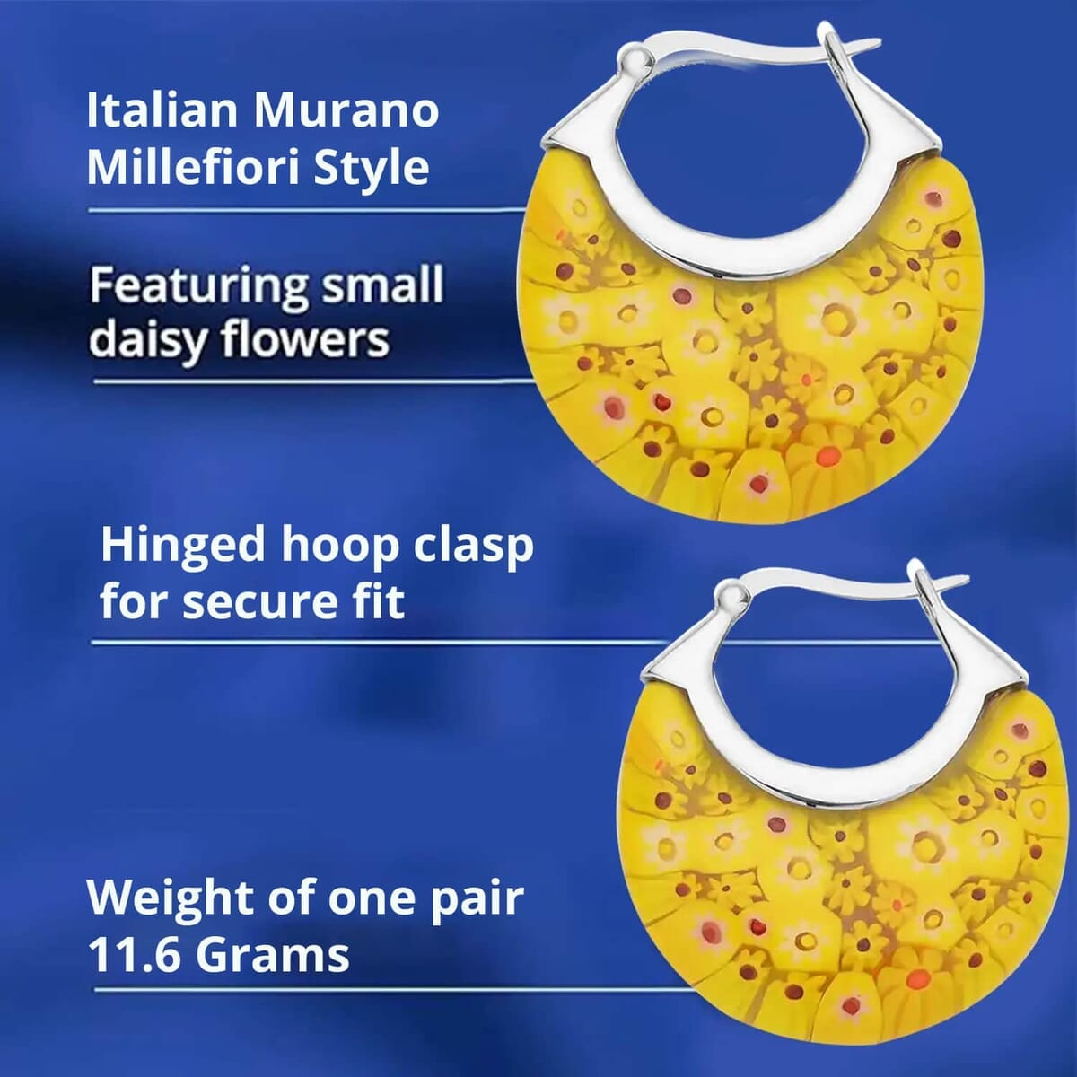 Set of 2 Yellow Murano Style Basket Earrings in Stainless Steel image number 2