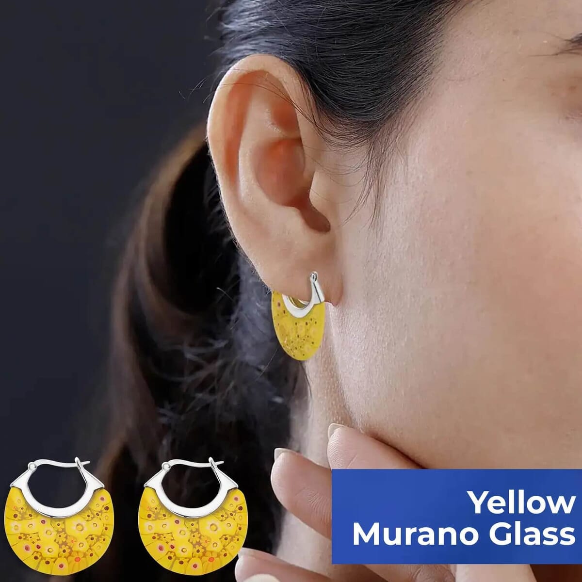 Set of 2 Yellow Murano Style Basket Earrings in Stainless Steel image number 3