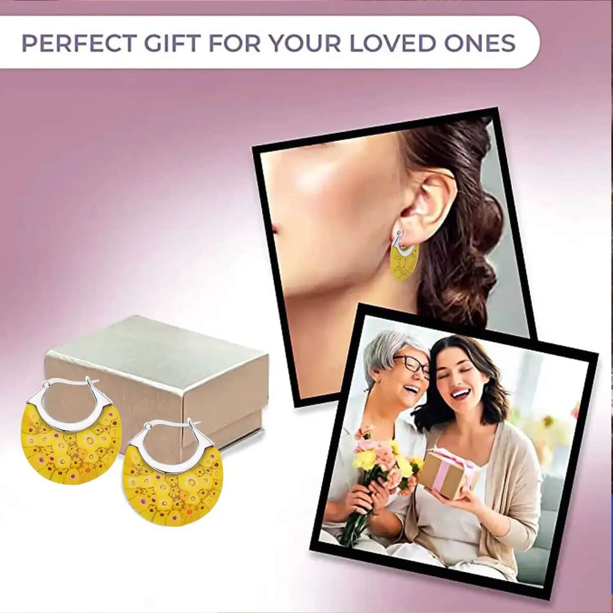 Set of 2 Yellow Murano Style Basket Earrings in Stainless Steel image number 4