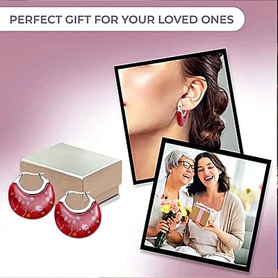 Set of 3 Red, Green and Blue Murano Style Basket Earrings in Stainless Steel (Del. In 10-12 Days)