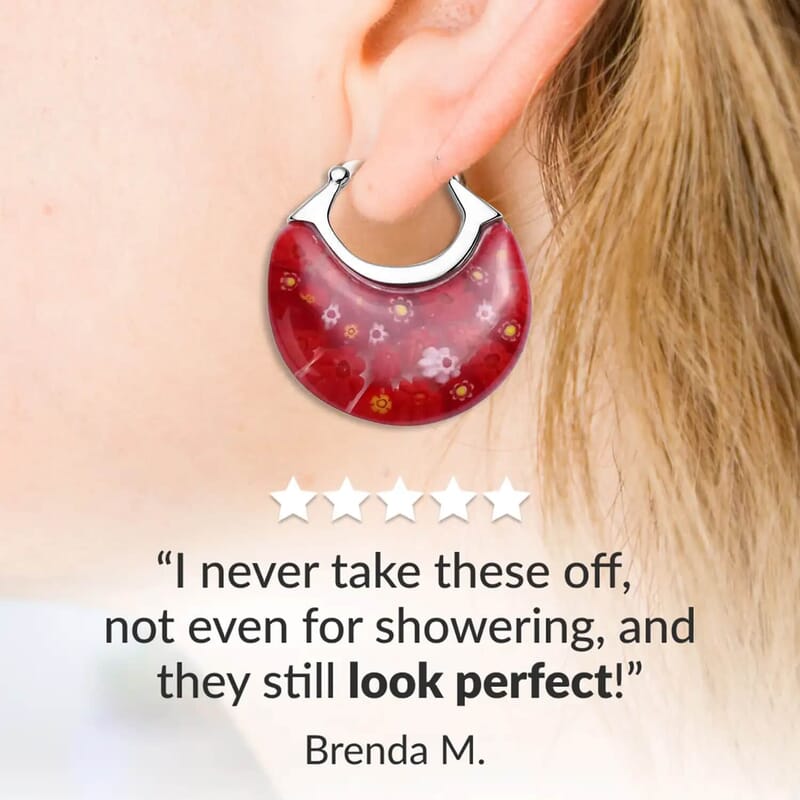 Set of 3 Red, Green and Blue Murano Style Basket Earrings in Stainless Steel