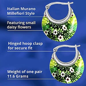 Set of 3 Green, Red and Yellow Murano Style Basket Earrings in Stainless Steel 