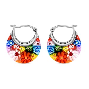 Set of 3 Yellow, Multi Color and Red Murano Style Basket Earrings in Stainless Steel (Del. In 10-12 Days)
