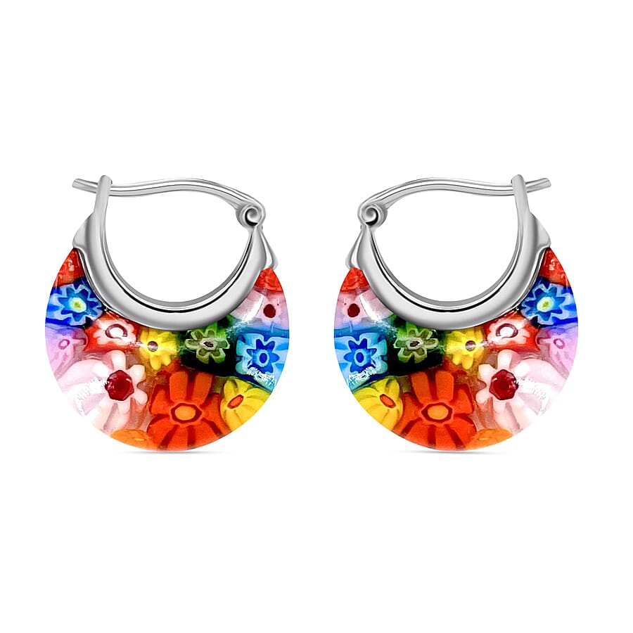 Set of 5 Multi Color Murano Style Basket Earrings in Stainless Steel (Del. In 10-12 Days)