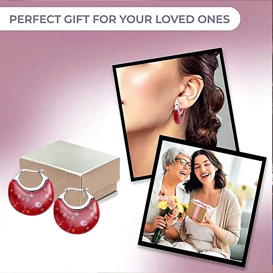 Set of 5 Multi Color Murano Style Basket Earrings in Stainless Steel (Del. In 10-12 Days)