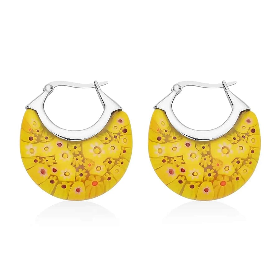Set of 5 Multi Color Murano Style Basket Earrings in Stainless Steel (Del. In 10-12 Days)
