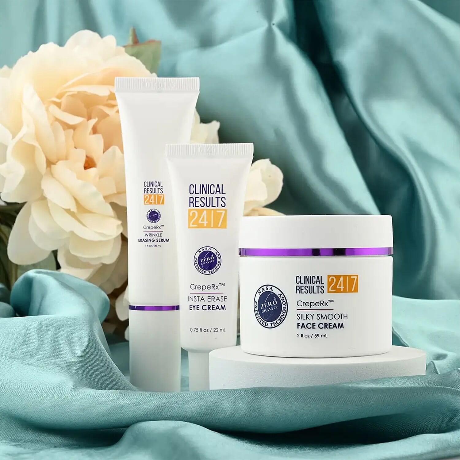 Clinical Results CrepeRx  Face Collection Insta Erase Eye Cream(.75oz), Wrinkle Erasing Serum (1oz) and Silky Smooth Face Cream (2oz)