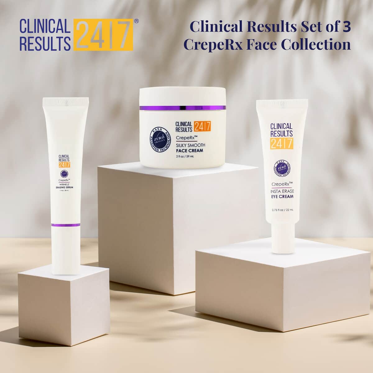 Clinical Results CrepeRx  Face Collection Insta Erase Eye Cream(.75oz), Wrinkle Erasing Serum (1oz) and Silky Smooth Face Cream (2oz) image number 2