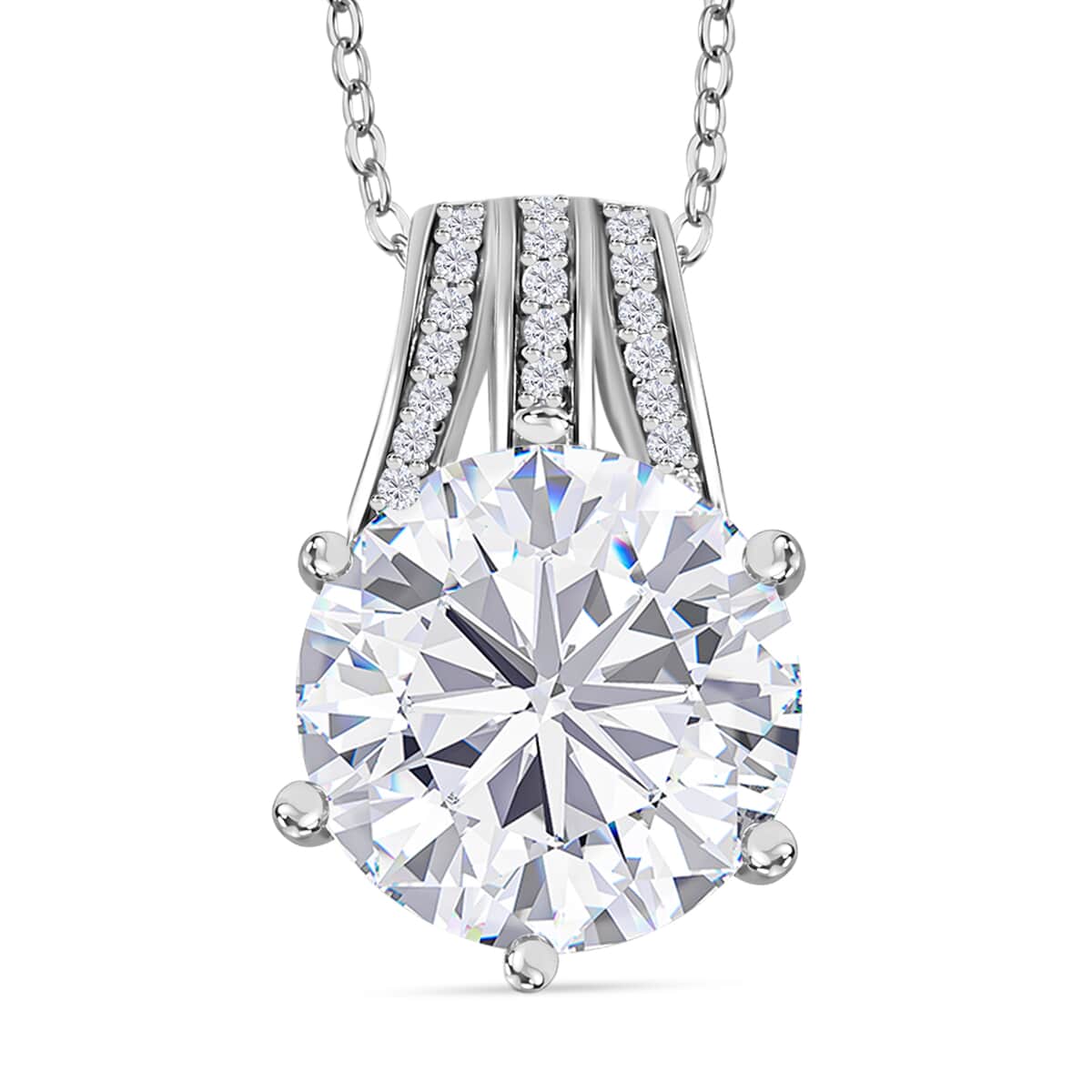 Moissanite, Ceylon Blue Sapphire Pendant Necklace (20 Inches) in Platinum Over Sterling Silver 6.15 ctw image number 0