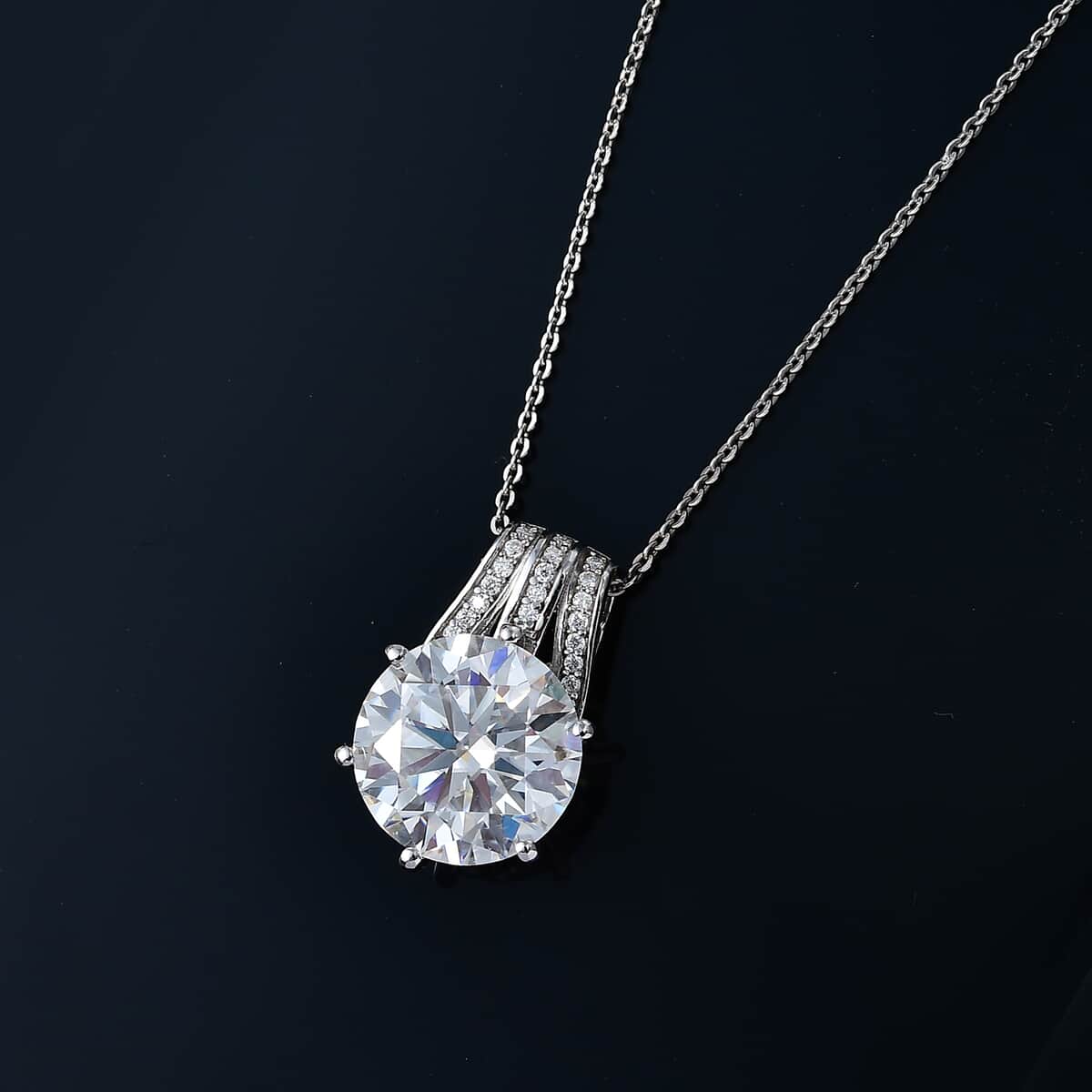 Moissanite, Ceylon Blue Sapphire Pendant Necklace (20 Inches) in Platinum Over Sterling Silver 6.15 ctw image number 1