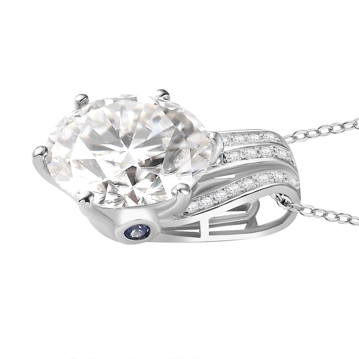 Moissanite, Ceylon Blue Sapphire Pendant Necklace (20 Inches) in Platinum Over Sterling Silver 6.15 ctw image number 3