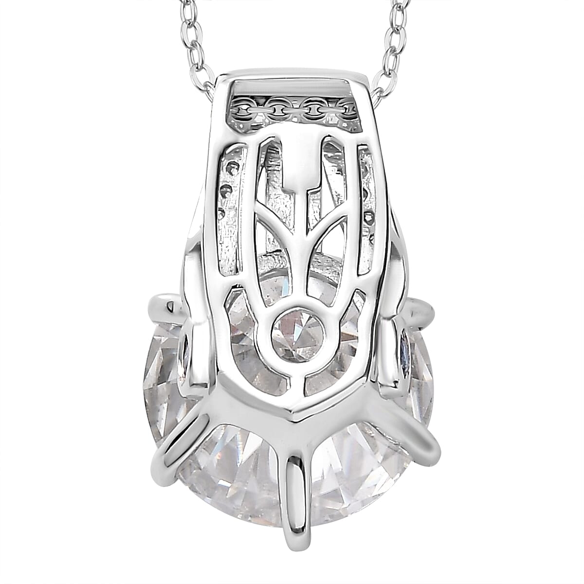 Moissanite and Ceylon Blue Sapphire Pendant Necklace 20 Inches in Platinum Over Sterling Silver 6.15 ctw