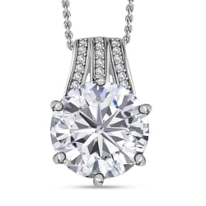 Moissanite and Kagem Zambian Emerald Pendant Necklace 20 Inches in Platinum Over Sterling Silver 6.10 ctw