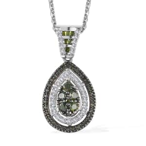 Green and White Diamond Pendant Necklace 20 Inches in Rhodium Over Sterling Silver 1.00 ctw