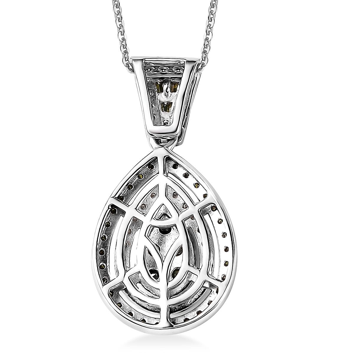 Green and White Diamond Pendant Necklace 20 Inches in Rhodium Over Sterling Silver 1.00 ctw