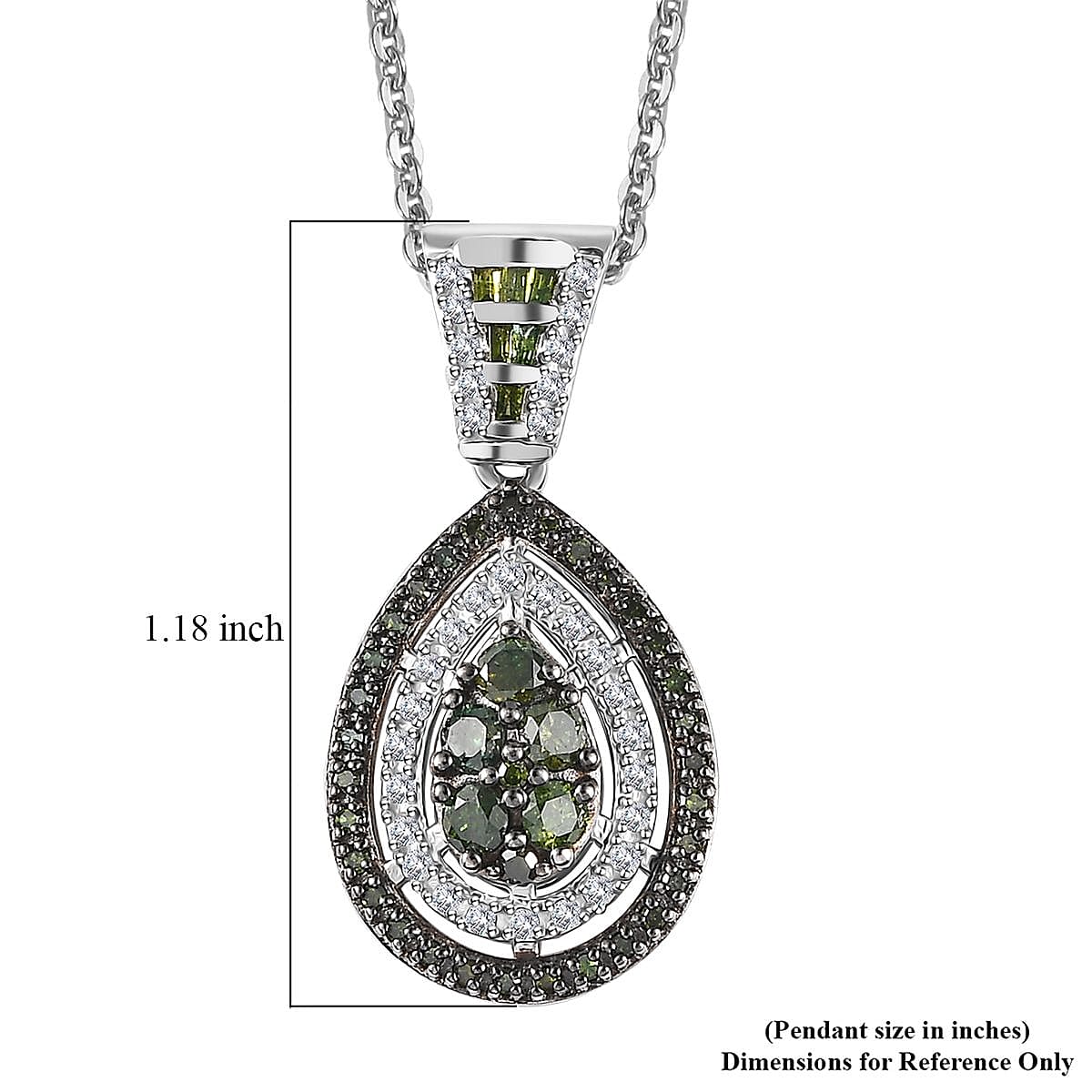 Green and White Diamond Pendant Necklace 20 Inches in Rhodium Over Sterling Silver 1.00 ctw