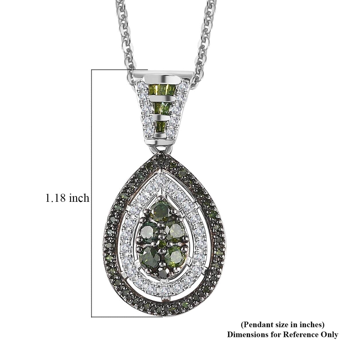 Green and White Diamond Pendant Necklace 20 Inches in Rhodium Over Sterling Silver 1.00 ctw image number 6
