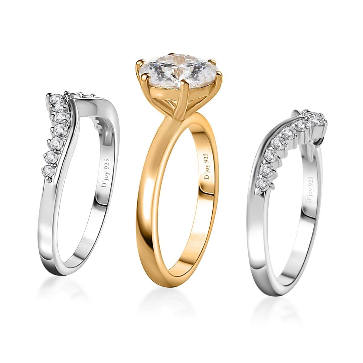 120 Facet Moissanite Set of 3 Stackable Ring in Vermeil YG and Platinum Over Sterling Silver (Size 5.0) 3.25 ctw image number 5