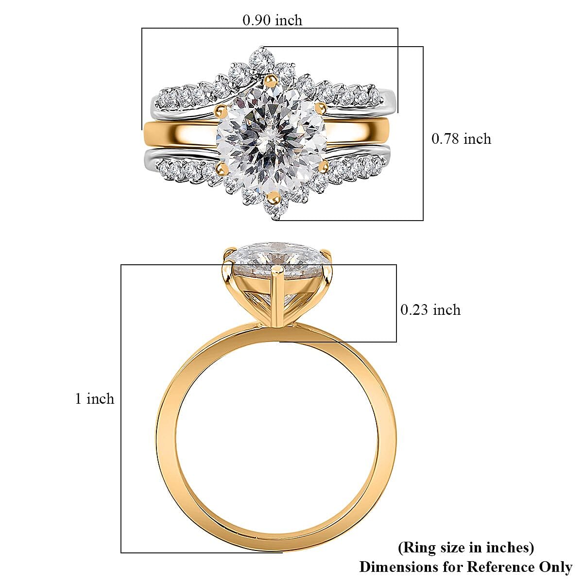 120 Facet Moissanite Set of 3 Stackable Ring in Vermeil YG and Platinum Over Sterling Silver (Size 8.0) 3.25 ctw image number 7