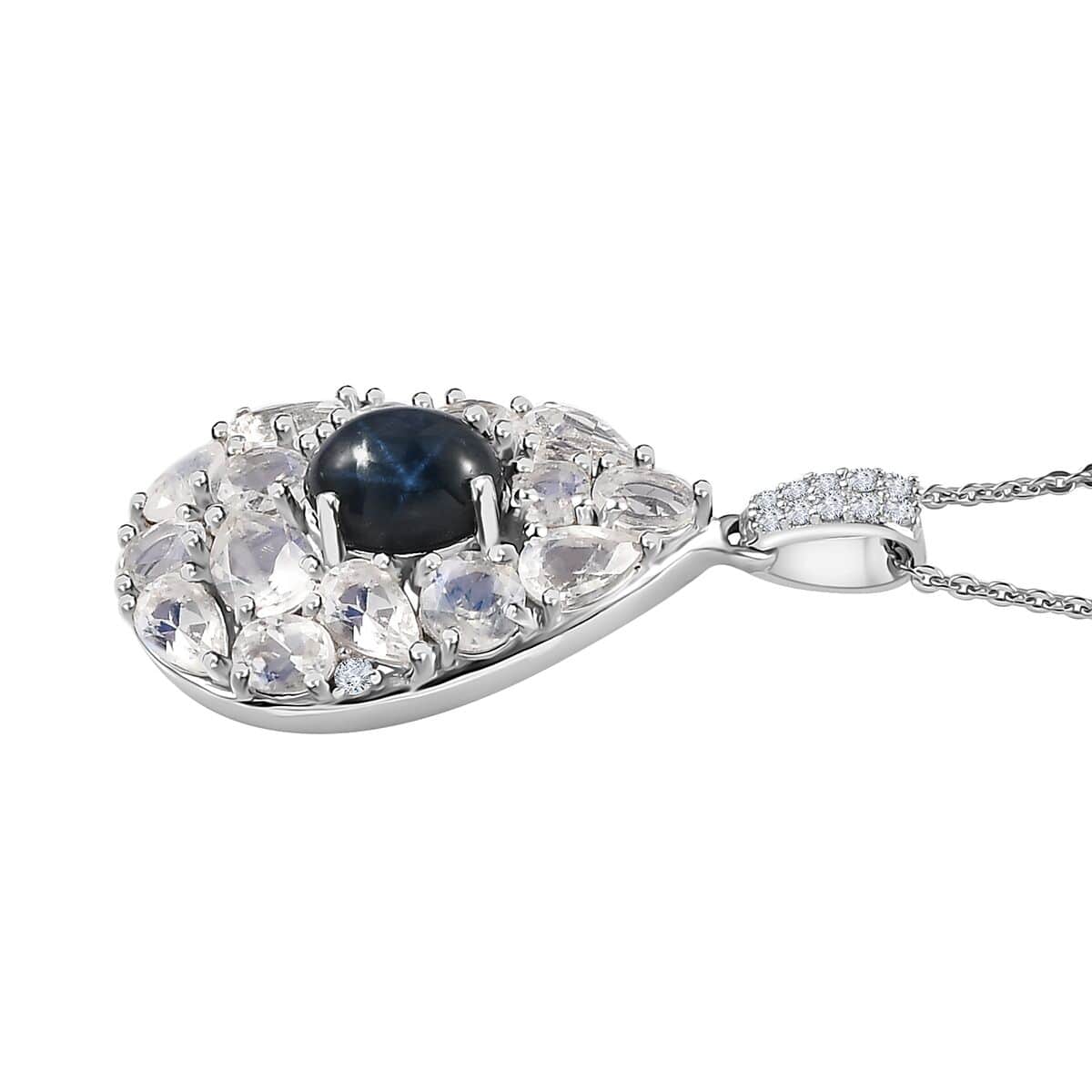 Blue Star Sapphire (DF) and Multi Gemstone Pendant Necklace 20 Inches in Platinum Over Sterling Silver 5.40 ctw image number 3