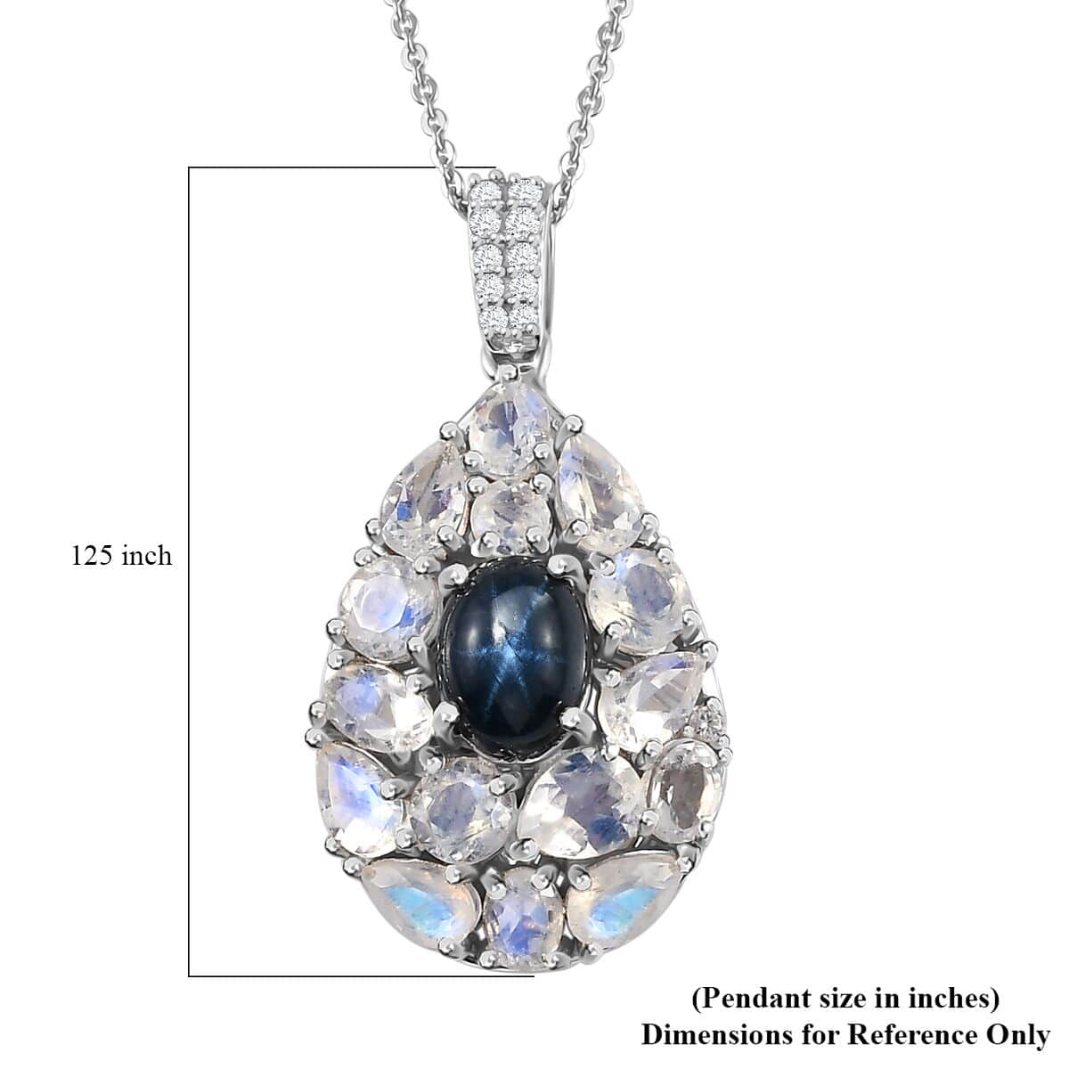 Blue Star Sapphire (DF) and Multi Gemstone Pendant Necklace 20 Inches in Platinum Over Sterling Silver 5.40 ctw image number 5