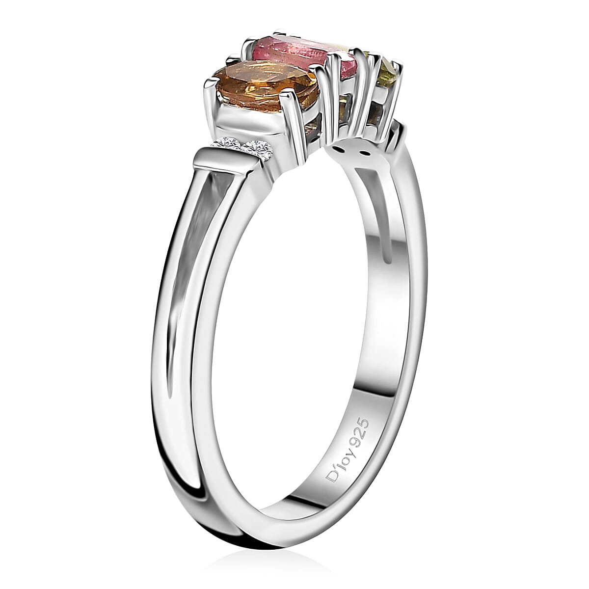 Multi-Tourmaline and White Zircon Trilogy Ring (Size 5.0) and Pendant without Chain in Rhodium Over Sterling Silver 1.50 ctw
