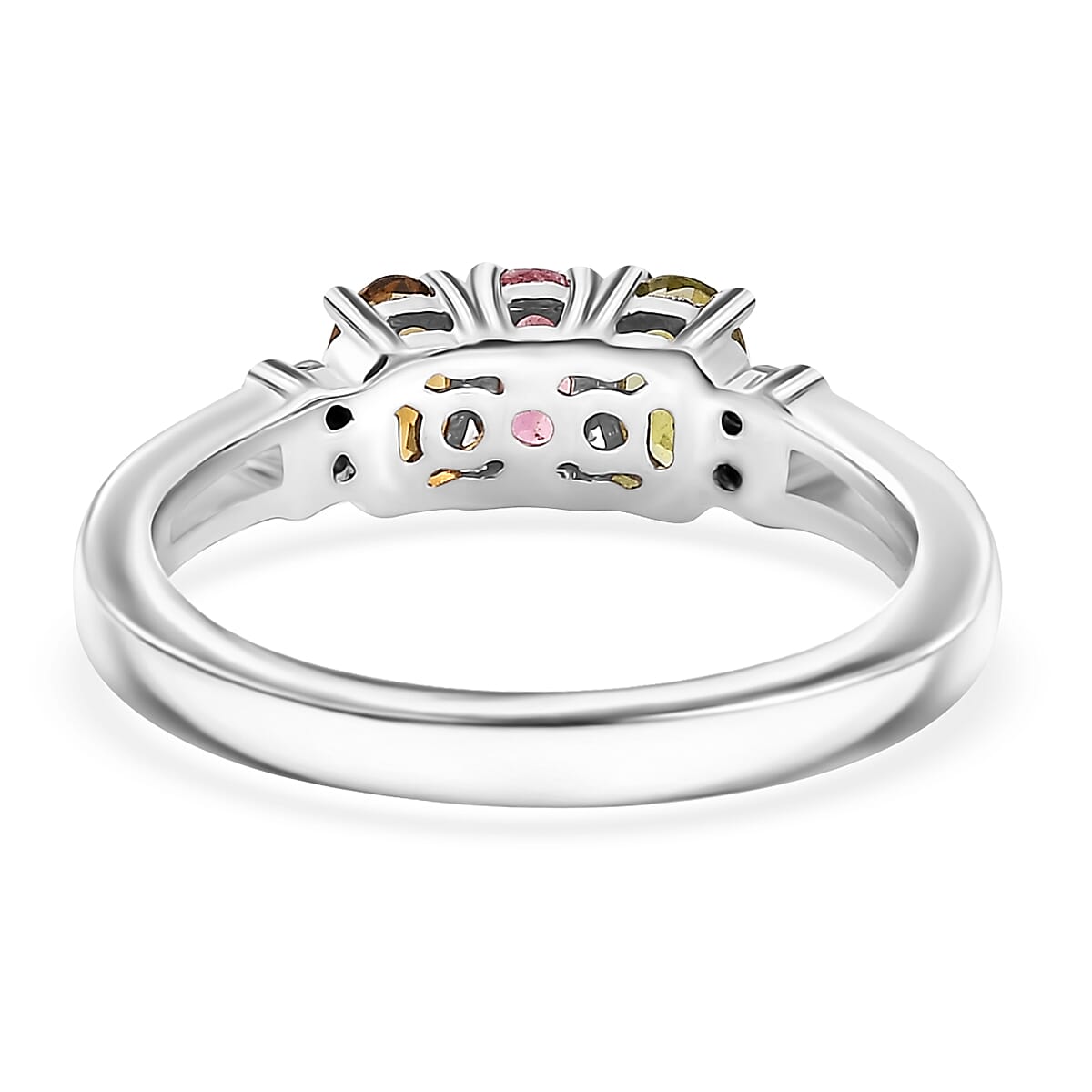Multi-Tourmaline and White Zircon Trilogy Ring (Size 5.0) and Pendant without Chain in Rhodium Over Sterling Silver 1.50 ctw