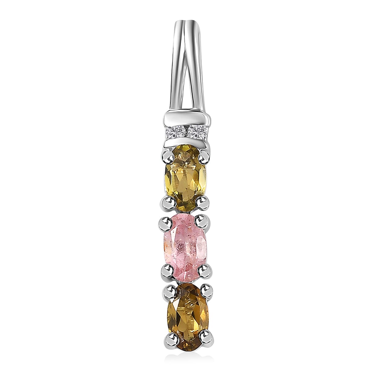 Multi-Tourmaline and White Zircon Trilogy Ring (Size 5.0) and Pendant without Chain in Rhodium Over Sterling Silver 1.50 ctw