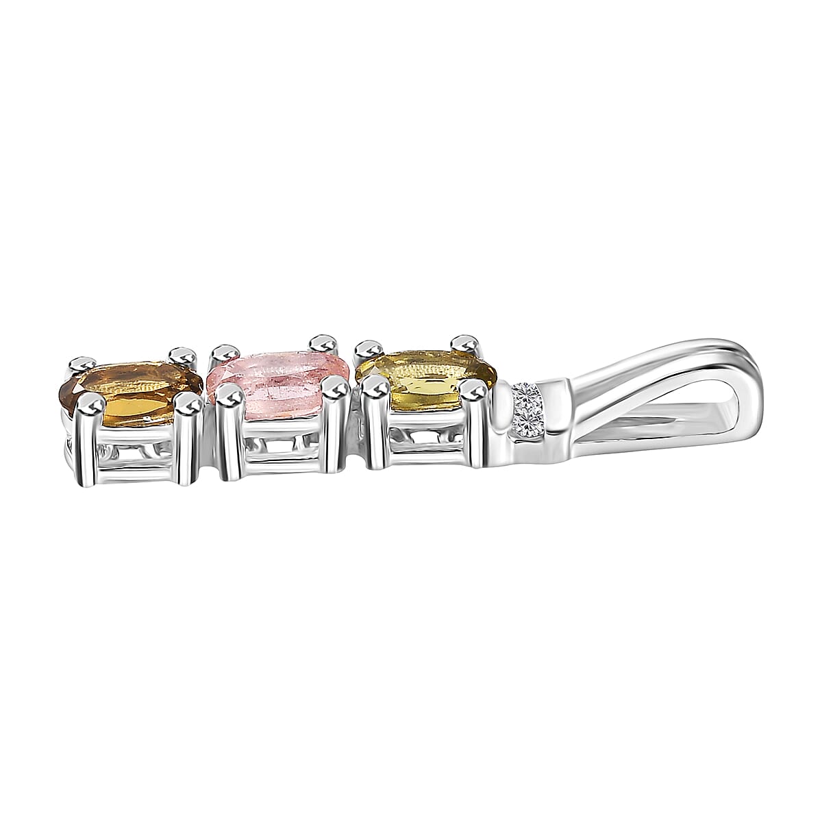 Multi-Tourmaline and White Zircon Trilogy Ring (Size 5.0) and Pendant without Chain in Rhodium Over Sterling Silver 1.50 ctw