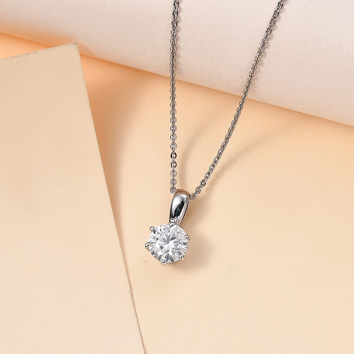 Moissanite Pendant Necklace 20 Inches in Platinum Over Sterling Silver 1.00 ctw image number 1