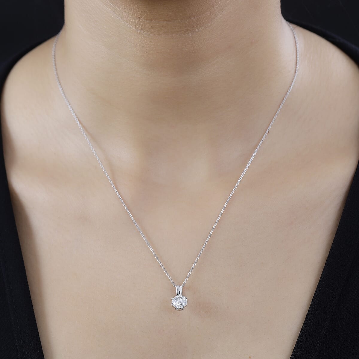 Moissanite Pendant Necklace 20 Inches in Platinum Over Sterling Silver 1.00 ctw image number 2