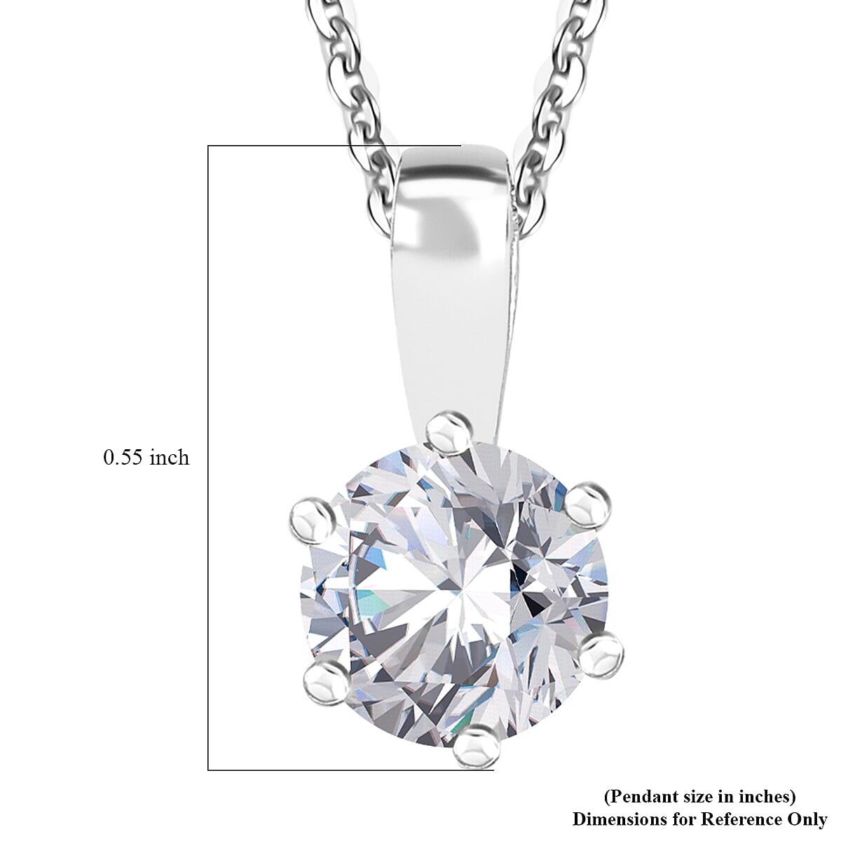 Moissanite Solitaire Pendant Necklace 20 Inches in Platinum Over Sterling Silver 1.00 ctw