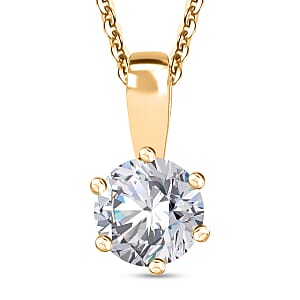 Moissanite Solitaire Pendant Necklace 20 Inches in Vermeil Yellow Gold Over Sterling Silver 1.00 ctw