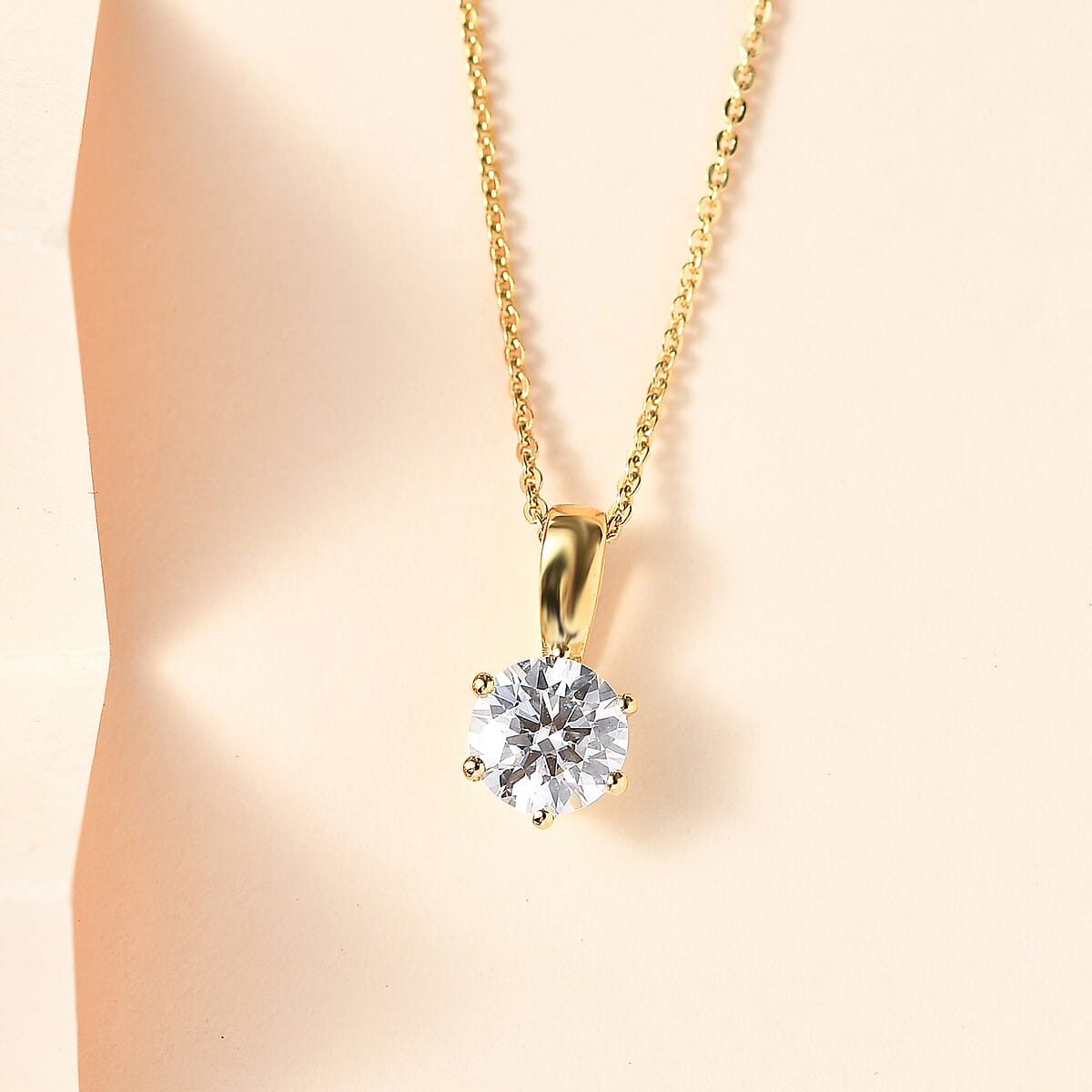 Moissanite Solitaire Pendant Necklace 20 Inches in Vermeil Yellow Gold Over Sterling Silver 1.00 ctw image number 1