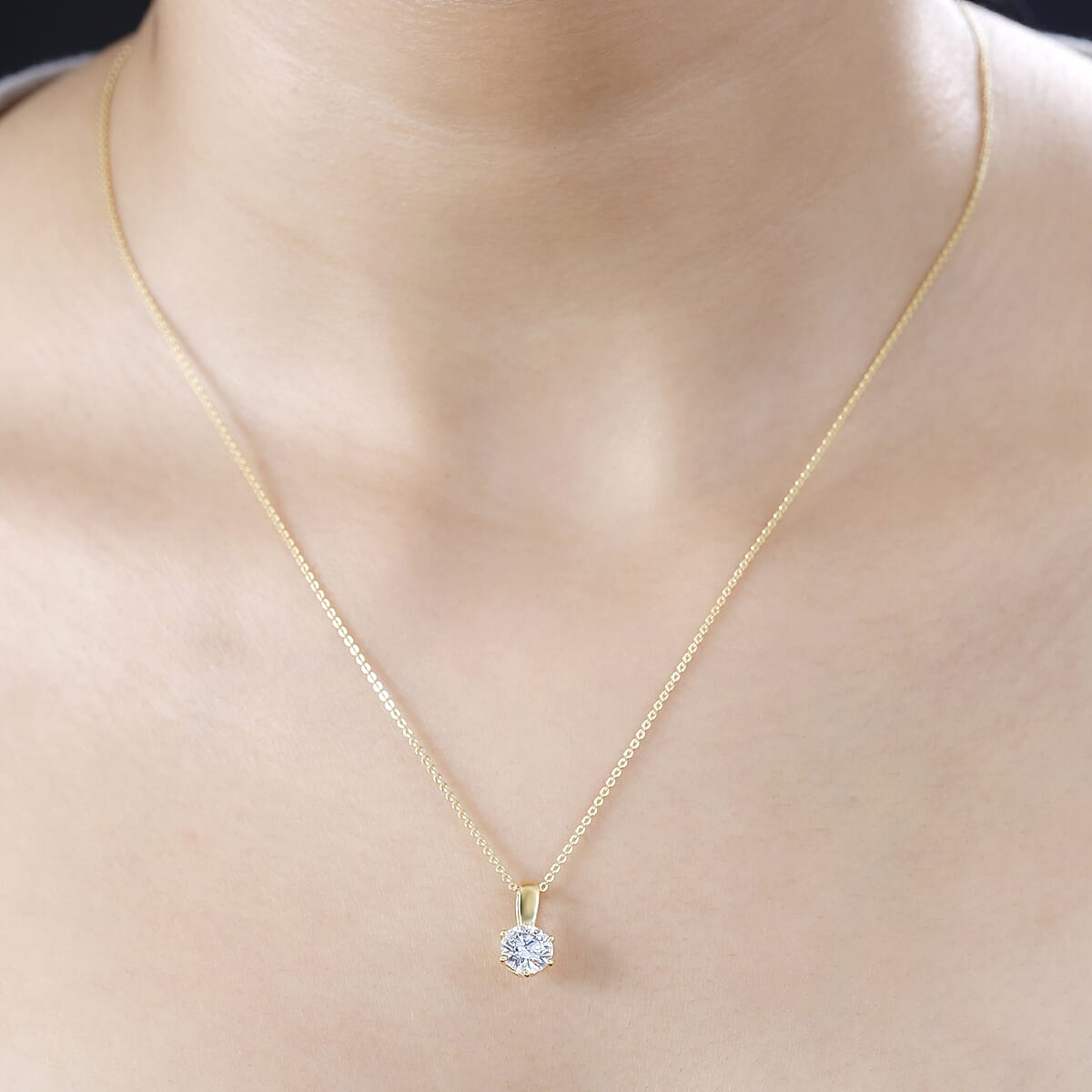 Moissanite Solitaire Pendant Necklace 20 Inches in Vermeil Yellow Gold Over Sterling Silver 1.00 ctw image number 2