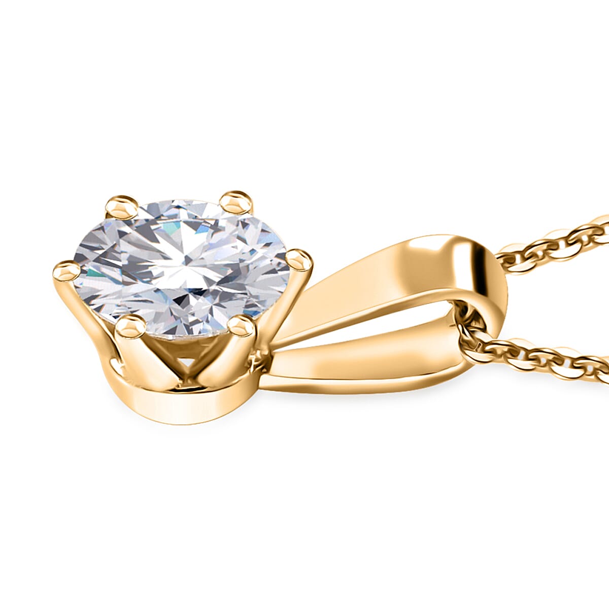 Moissanite Solitaire Pendant Necklace 20 Inches in Vermeil Yellow Gold Over Sterling Silver 1.00 ctw image number 3