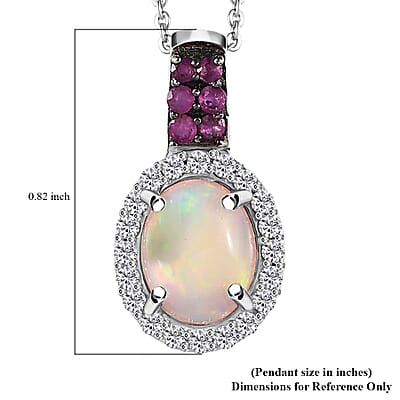 Premium Ethiopian Welo Opal and Multi Gemstone Halo Pendant Necklace 20 Inches in Platinum Over Sterling Silver 1.60 ctw