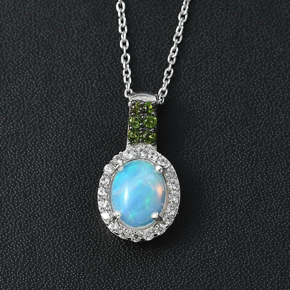 Premium Ethiopian Welo Opal and Multi Gemstone Halo Pendant Necklace 20 Inches in Platinum Over Sterling Silver 1.75 ctw image number 1